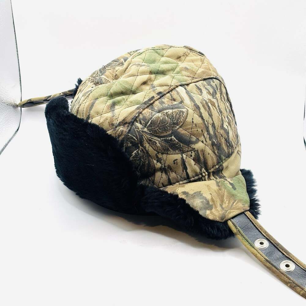 Vintage Camo Trapper Hat Aviator Size Large 80s Quilted Hunting